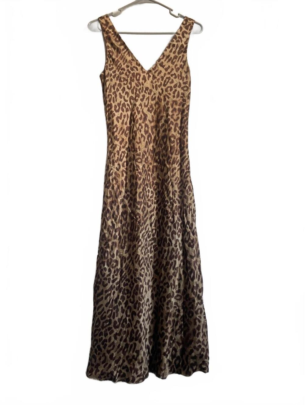 Vintage 100% silk cheetah Jones New York leopard glam sleeveless maxi dress 6 - Picture 3 of 5